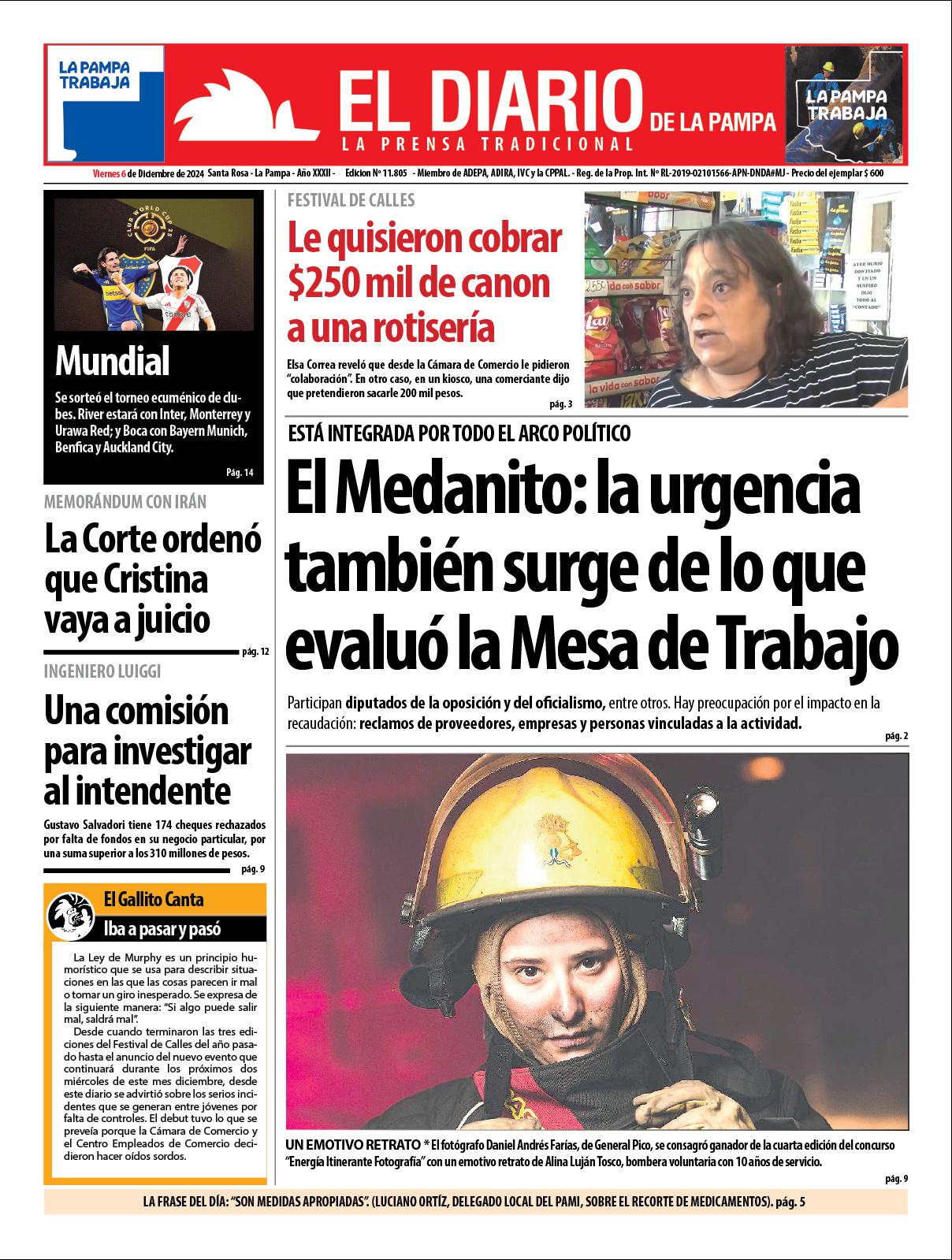 Tapa de El Diario en papel  viernes 06 de diciembre de 2024